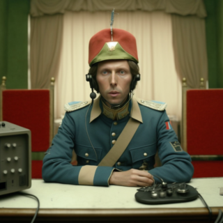 Скачать Изображение "Yumnab_wes_anderson_set_up_napoleon_with_headphones_on_his_head_0421de70-14f7-4ad6-9e5b-01d794d02bf9" на тему "ИИ изображение", STVIX.com PNG без фона, карточка товара, для маркетплейса